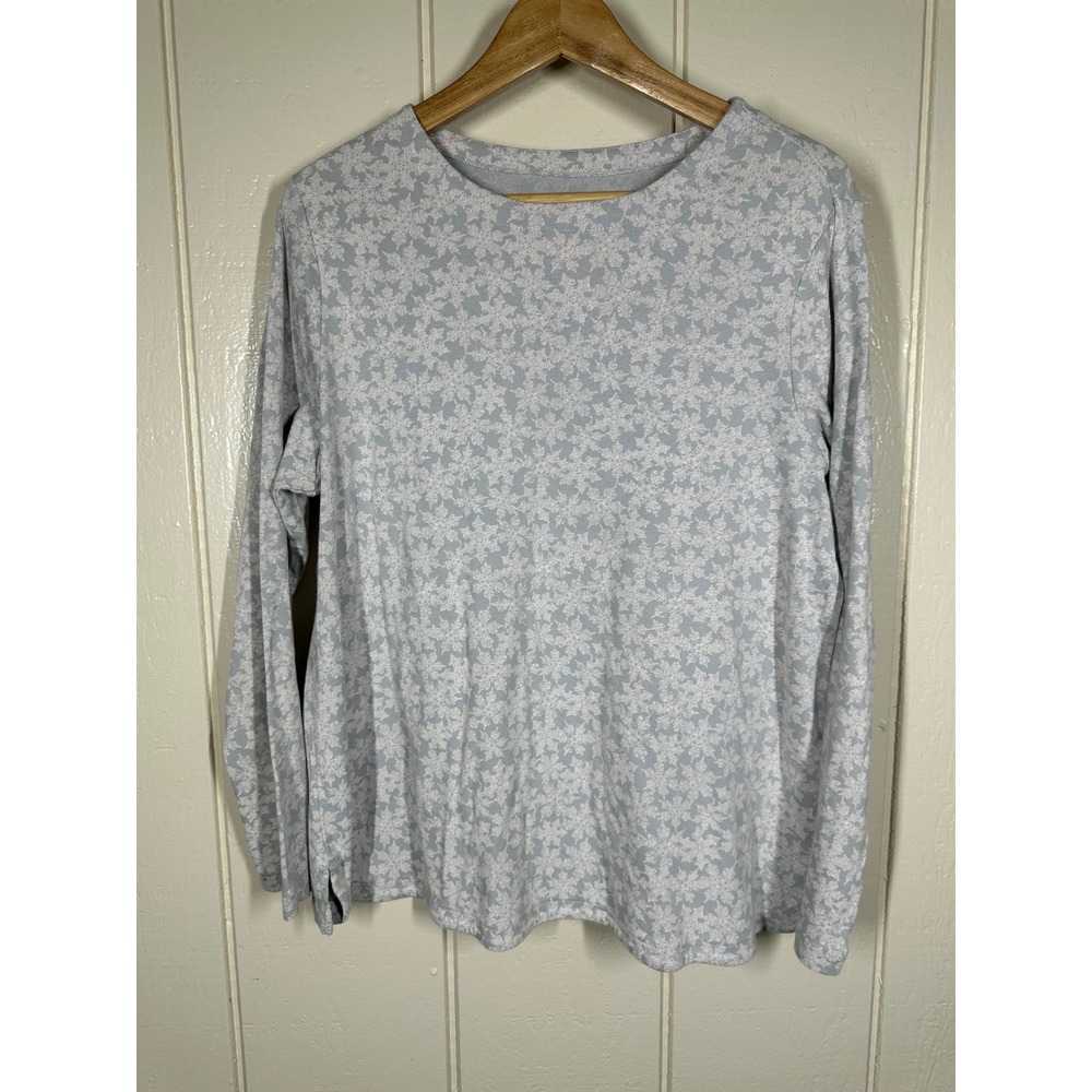 J. Jill Long Sleeve Tee Womens XL Blue Pima Crew Neck Floral Snowflake 7880